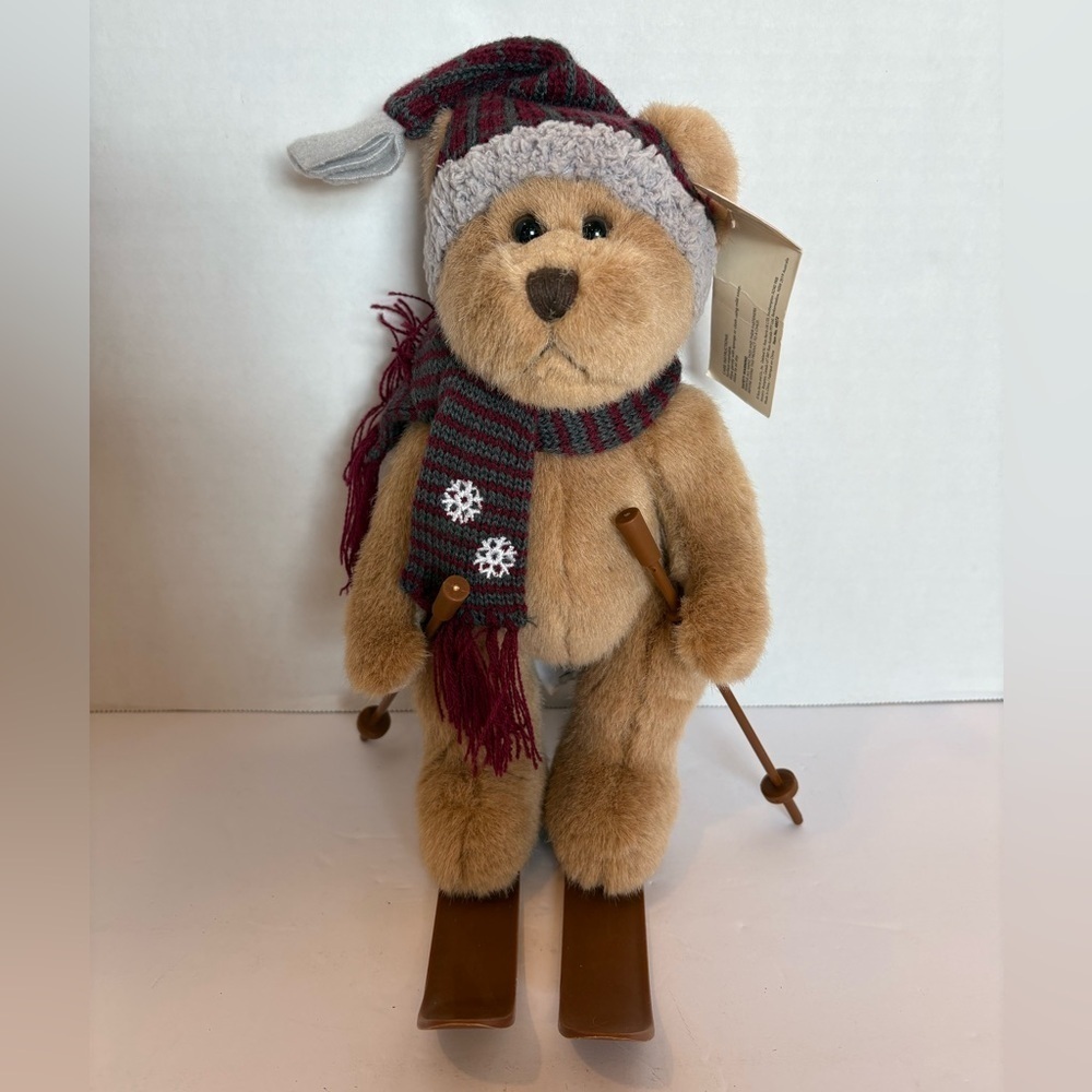 Vintage Russ plush 10” brown skiing teddy bear Christmas winter decoration